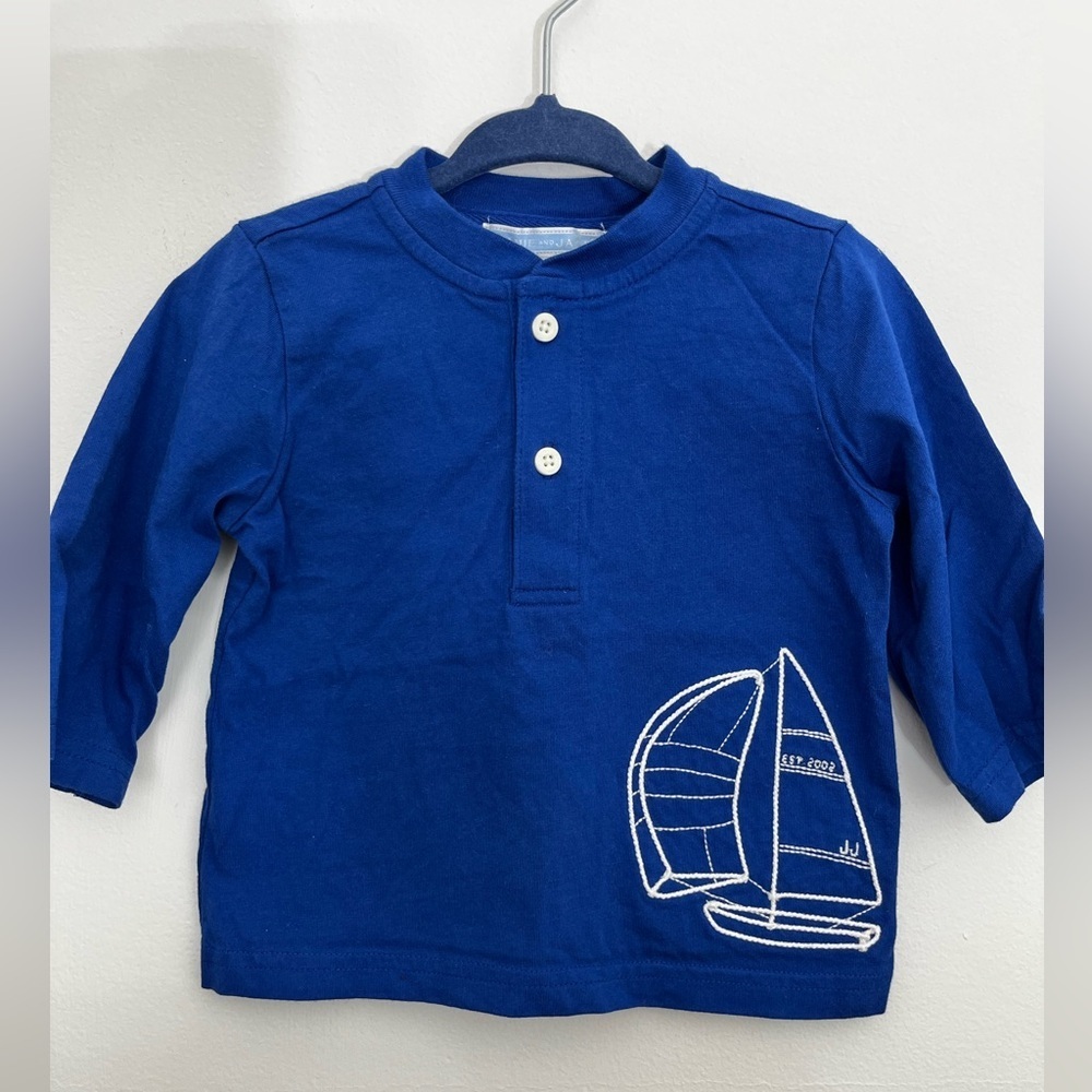 Janie and Jack Baby Boy Nautical Sailboat Shirt Henley Cotton Long Sleeve 3-6mo